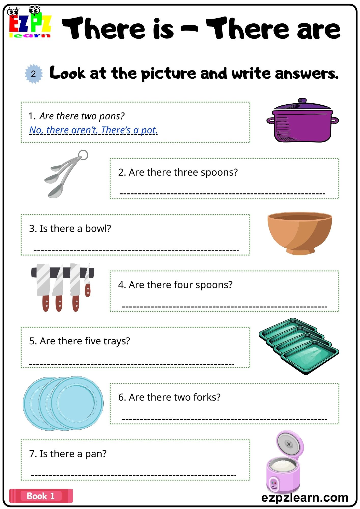 There is/There are Look at the Pictures and Write the Answers Grammar Worksheet pdf
